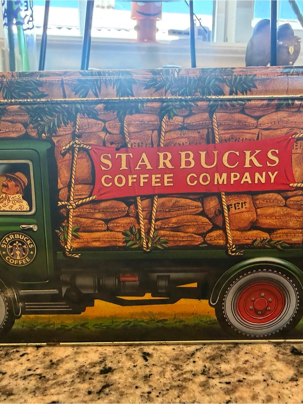 Vintage Starbucks Green and Red Vintage Truck Tin